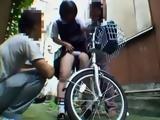 Naive Bicyclist Teen Gets Fucked By 2 Awful Guys In The Alley