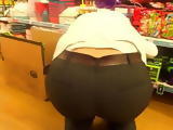 Store worker bent over candid