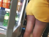 Ebony in yellow transparent shorts
