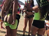 Big booty black rave girl in neon green thong