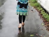Sri Lankan Girl Rainy day Walking