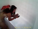 Big tittied college slut Aylie takes a bath